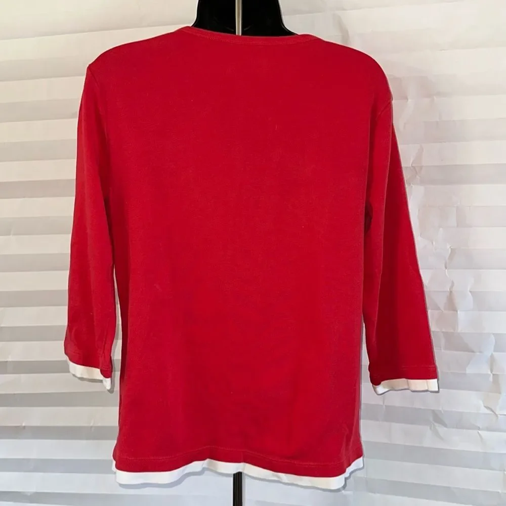 Coldwater Creek Women’s Red Cotton Top Small 3/4 Sleeve Casual Shirt
